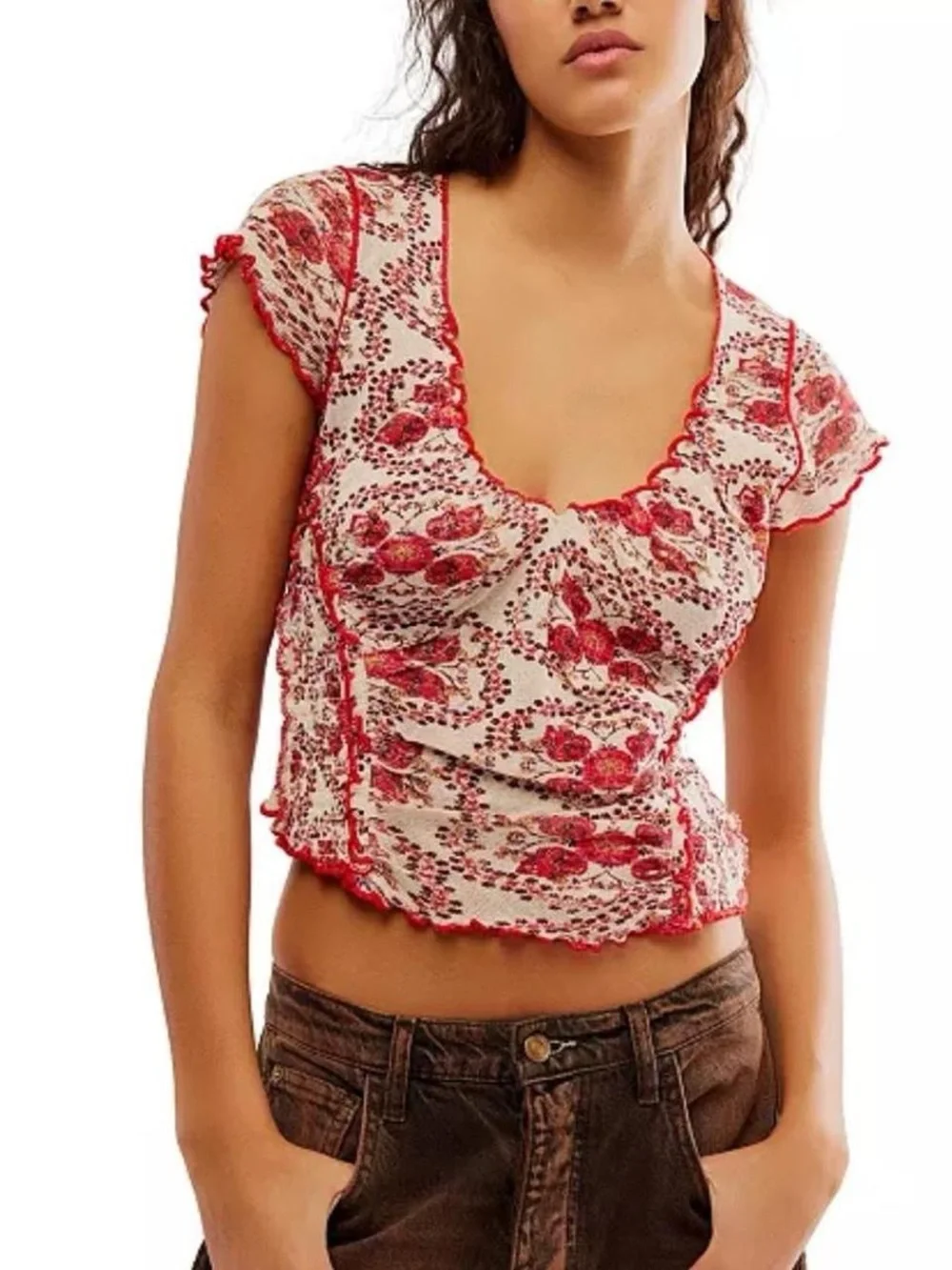 Free People Oh My Baby tee in sand 100% cotton small